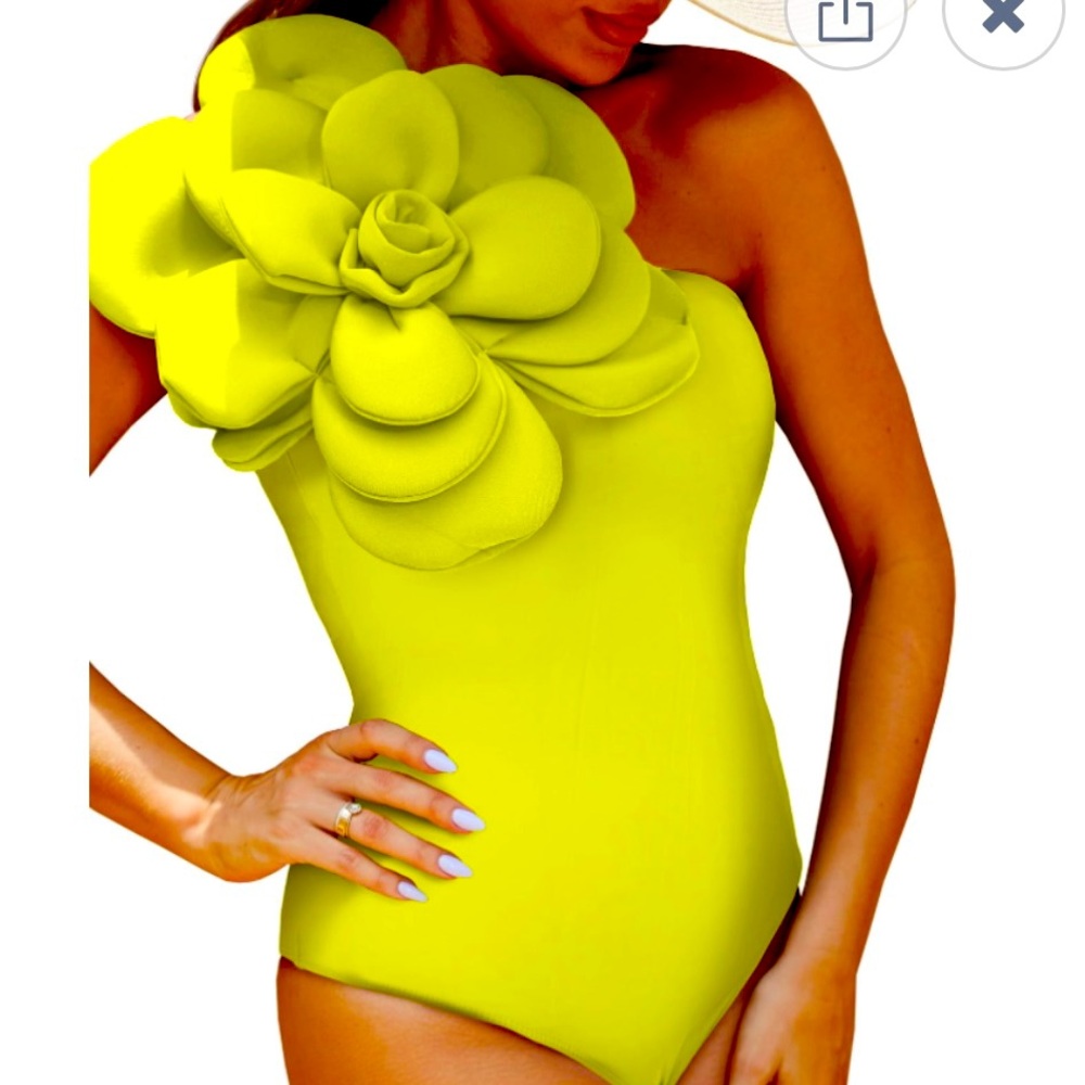 Swimming Suits Women Lime Green One-Shoulder Swimsuit NEW